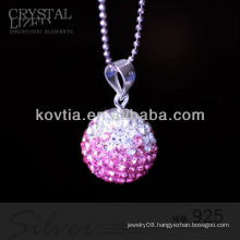 Newest design ball shape pink crystal and 925 silver pendants